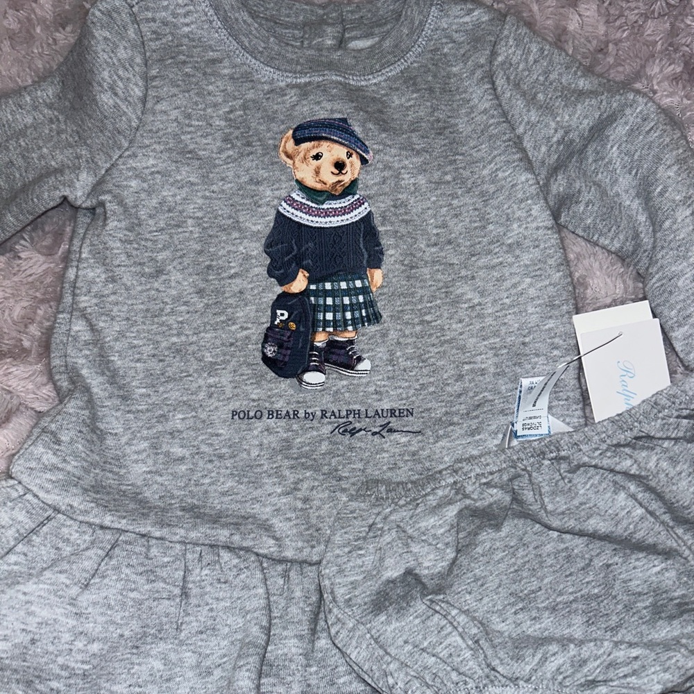 Polo by Ralph Lauren Girls Gray Bear Knit Sweatshirt Dress